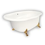 American Bath Factory B4-72-BB-LH-NH-M2-25-PB Caspian Whirlpool Clawfoot Bathtub in Bisque, Paw Feet