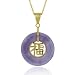 18K Gold over Sterling Silver Chinese Lavender Jade 'Blessing' Motif Disc Pendant