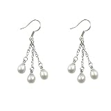 3 White fresh water Pearl earrings set on silver plated