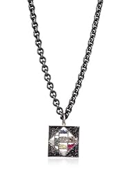 Moritz Glik "Kaleidoscope" 18K White Gold Floating Color Diamonds and Color Sapphire Square Pendant Necklace