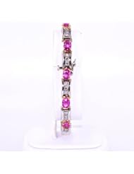 14K Two Tone Gold Diamond/Pink Sapphire Bracelet