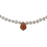 Sterling Silver Genuine Pearl 16in - 18in Necklace with Smokey Glass Drop Center Briolette