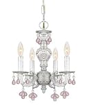 Crystorama 5224-AW-ROSA Paris Flea Market Collection 4-Light Mini-Chandelier, Antique White Finish with Rose Hand Cut Crystals