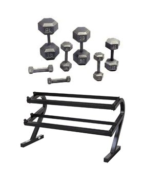 5-50 Pound Hex Dumbbell Set with Dumbbell Rack