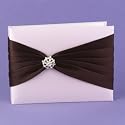 Pink Brown Satin Wedding Guest Book / Pen set with Rinestone