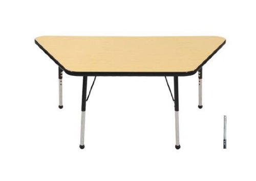 Early Childhood Resource ELR-14119-MBBK-SS 30 in. x 60 in. Maple Trapezoid Adjustable Activity Table with Black Edge and Black Standard Leg Nylon Swivel Glides