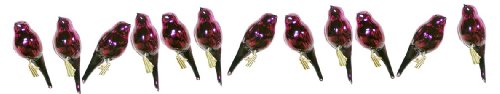 Tag Glass Bird Clip-on, Christmas Ornaments, Plum, Set of 3