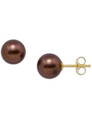 Chocolate Tahitian Pearl Earrings in 14K Yellow Gold (8-9mm)