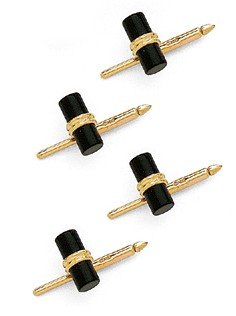 14K Gold Onyx Tuxedo Shirt Stud Set
