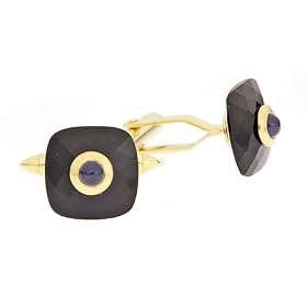 Handcrafted 18ct yellow gold cufflinks with onyx and sapphire by 