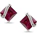 10k White Gold Square Created Ruby Earrings