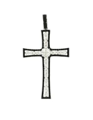 Ladies 18K White Gold 1.32Ct Round Cut White Black Diamond Designer Charm Cross Pendant 5.1Gr