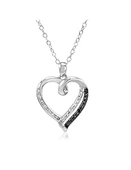 Black and White Diamond Heart Pendant-Necklace in Sterling Silver