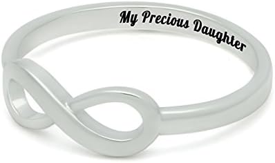 Infinity Silver Ring for Daughter - Tiny Silver Plated Daughter Ring Engraved with My Precious Daughter, Ring Sizes 6 to 9