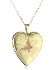 Momento Lockets Gold Over Silver Heart Shaped Locket with Butterfly Necklace