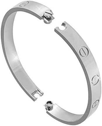 Jewelcool Stainless Steel Classy Men's and Women's Rhodium Plated Screw Designed Bracelet, Small