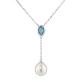 Sterling Silver Blue Topaz with Drop White Freshwater Cultured Pearl Pendant with Chain Necklace (9mm) (1 11/20 cttw), 17+1