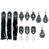 New Diamond Plate 12pc Genuine Leather Key Chain Set Skull Cross Bones Maltese Cross Eagle Head