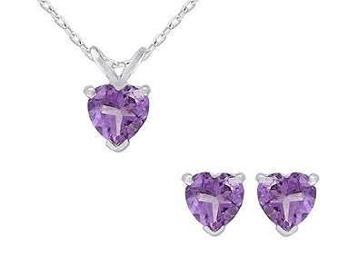 Amethyst Heart Earrings and Pendant Necklace Set 3.0 Carat (ctw) in Sterling Silver