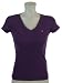 Tommy Hilfiger Womens V-Neck Solid Color Logo T-Shirt - S - Dark Purple
