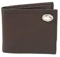 Brown Pebble Grain Leather Bi-fold Wallet with Silver Emblem - Collegiate Series