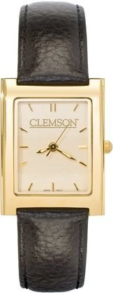 Clemson Tigers Womens Gold Elite Leather Strap Rectangular Dress Watch