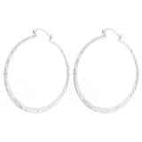 Sterling Silver Large Flat Hammered Click Top Hoop Earrings