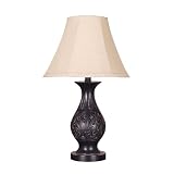 Bronze Filigree Table Lamp - Tan Shade