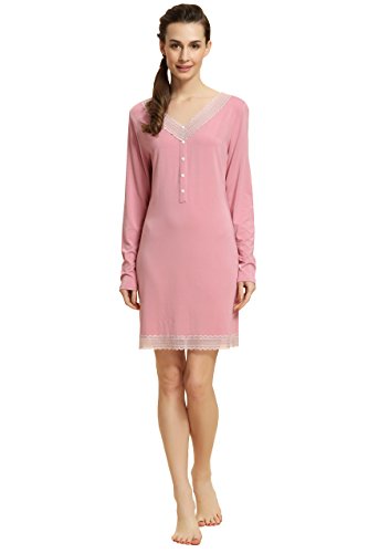 Suntasty Women's Cotton Sleepwear Lace Nightshirt Knit Lounger Cute Nighty Nightgown