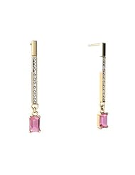 Created Pink Sapphire 14kt Yellow Gold Dangle Drop Earrings