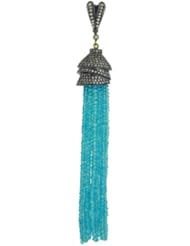 18kt Gold Blue Topaz Beads Tassel Diamond Pave Pendant Silver Gemstone Jewelry