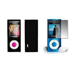 Premium Black Soft Silicone Gel Skin Cover Case + Crystal Clear LCD Screen Protector for Apple iPod Nano 5G, 5th Generation [Accessory Export Packaging]