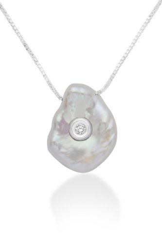 Miore Damen-Halskette 925 Sterling Silber mit Keshi Perle Anh&auml;nger bezetst mit funkelnde B Preisvergleich