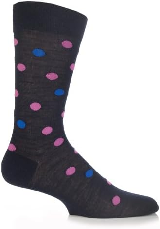 Richard James Men's 1 Pair Merino Wool Multi Coloured Polka Dot Socks 10-12.5 Navy