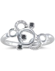0.13 Ct Black & White Diamond Ring in 14K White Gold