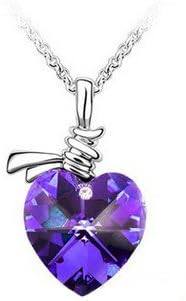 Everbling Only-love Ocean Heart Purple Swarovski Elements Crystal Pendant Necklace 18"