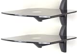 Invision® Premium AV Wall Mounted Double Glass Shelf Units - Cantilever Swivel Arm - Corner Room Mountable - Used With All types of TV Brackets - For DVD, PS3, SKY, X BOX, BLU RAY PLAYERS etc Each Shelf Supports 13.6KG