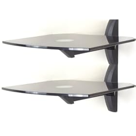 Invision� Premium AV Wall Mounted Double Glass Shelf Units - Cantilever Swivel Arm - Corner Room Mountable - Used With All types of TV Brackets - For DVD, PS3, SKY, X BOX, BLU RAY PLAYERS etc Each Shelf Supports 13.6KG