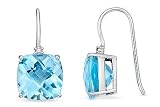 11 1/5 Carat Blue Topaz and Diamond 14K White Gold Earrings