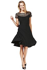 Slash Neck Floral Lace Skater Dress