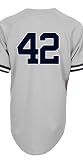 MLB Men's New York Yankees Mariano Rivera Road Gray Short Sleeve 6 Button Synthetic Replica Baseball Jersey  (Road Gray, Large)