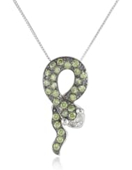 10k White Gold Apple Green Irradiated and White Diamond Snake Pendant Necklace (1/3 cttw, I-J Color, I2-I3 Clarity), 18"