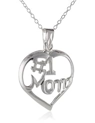 Sterling Silver #1 Mom in a Heart Pendant Necklace, 18"
