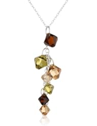 Sterling Silver Multi Earth Tone Swarovski Elements Linear Drop Pendant Necklace with Rolo Chain, 18"