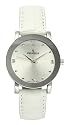 Peugeot Womens White Embossed Genuine Leather Strap Watch with a Round Mirrored Bezel and Crystal Accented Hour Markers