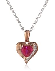 Rose Plated Sterling Silver Heart Created-Ruby Diamond Pendant Necklace (0.02 cttw, I-J Color, I2-I3 Clarity), 18"