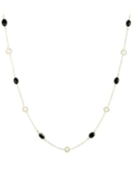 Sterling Silver Chain, Freshwater Pearl and 6 Station Black Onyx Cabochon Necklace