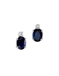 14K White Gold Oval Sapphire and Diamond Earrings