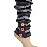 PLUM GRAY BLACK STRIPED KNIT LEG WARMERS W/BUTTON TRIM