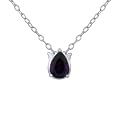 Rhodium Plated Sterling Silver Genuine Africa Amethyst Teardrop Pendant Necklace, 18"